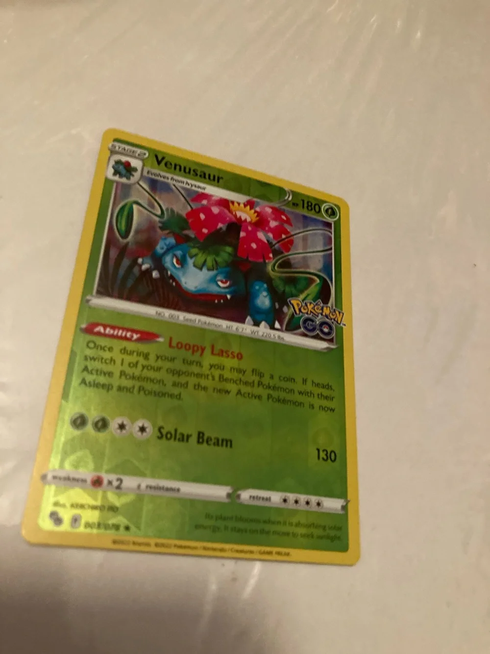 Pokemon Venusaur Card - Green & Yellow with Red Flower